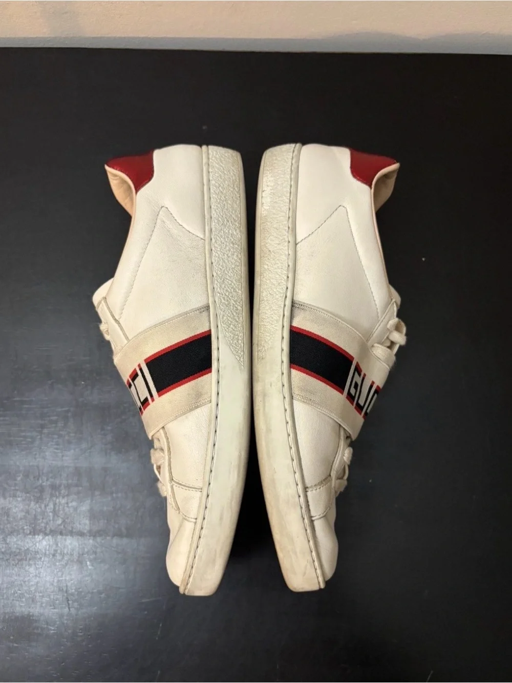 Gucci Ace Logo Band Stripe Leather Sneakers White Red